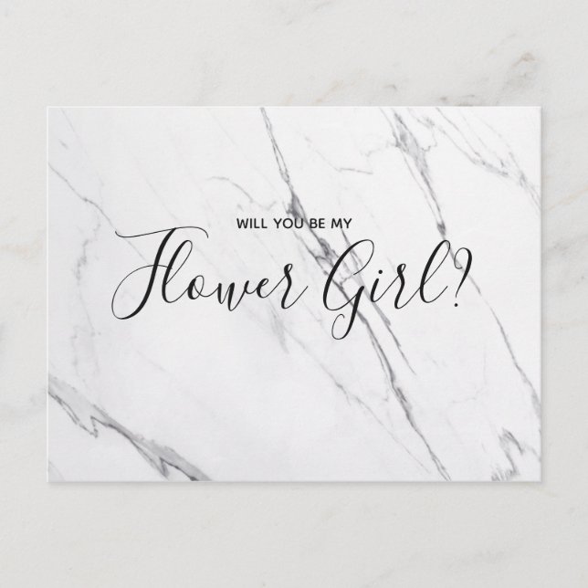 Wedding Flower Girl | White Marble Script Postcard (Front)