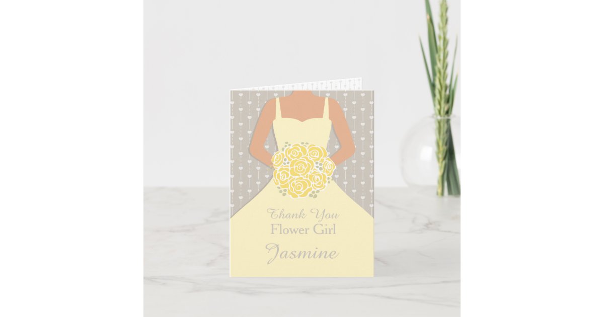 Wedding flower girl yellow dress thank you card | Zazzle