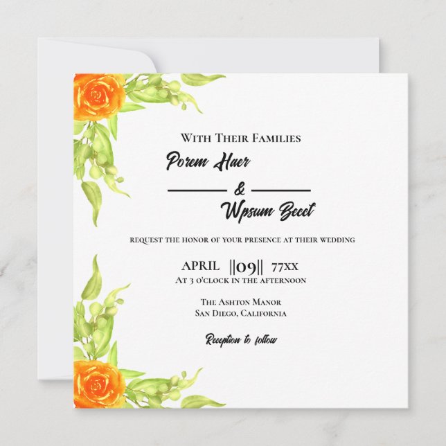  Wedding Flower square card template vector (Front)