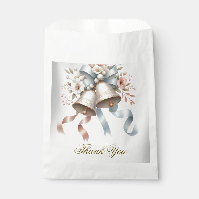 Wedding Flowers Bells Pink Blue Ribbons Beautiful Favor Bag (Front)