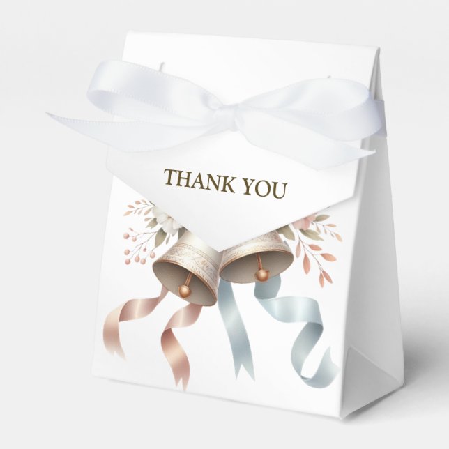 Wedding Flowers Bells Pink Blue Ribbons Beautiful Favor Boxes (Front Side)