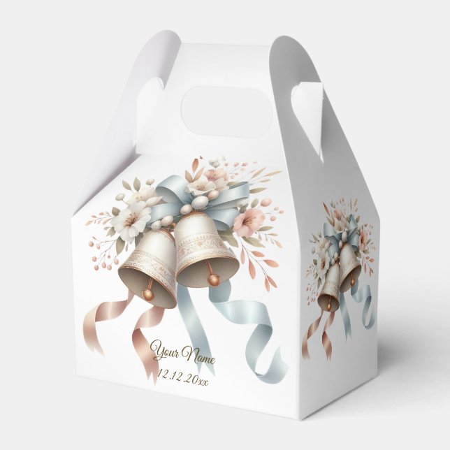 Wedding Flowers Bells Pink Blue Ribbons Beautiful Favor Boxes (Front Side)