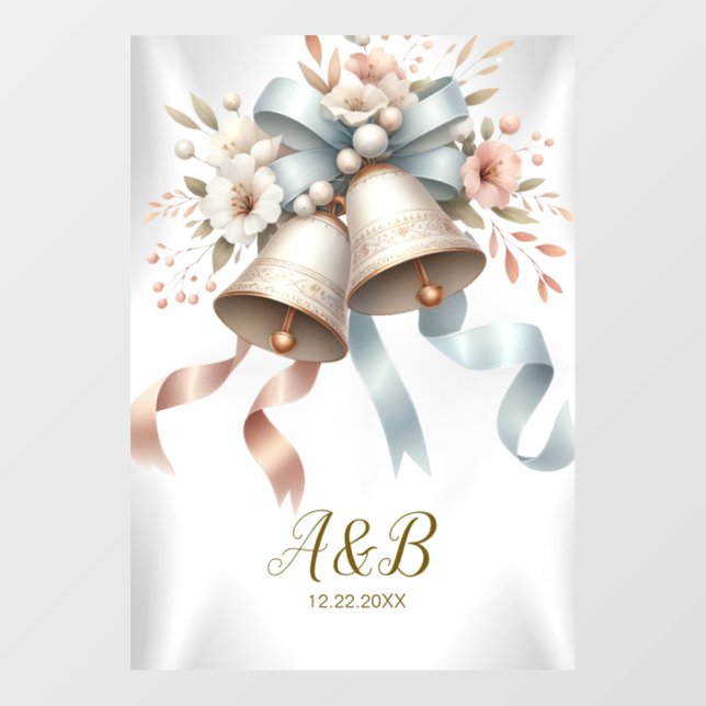 Wedding Flowers Bells Pink Blue Ribbons Beautiful  Floor Decals (Front)