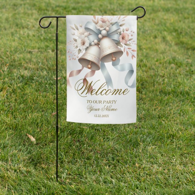 Wedding Flowers Bells Pink Blue Ribbons Beautiful  Garden Flag (In SItu)