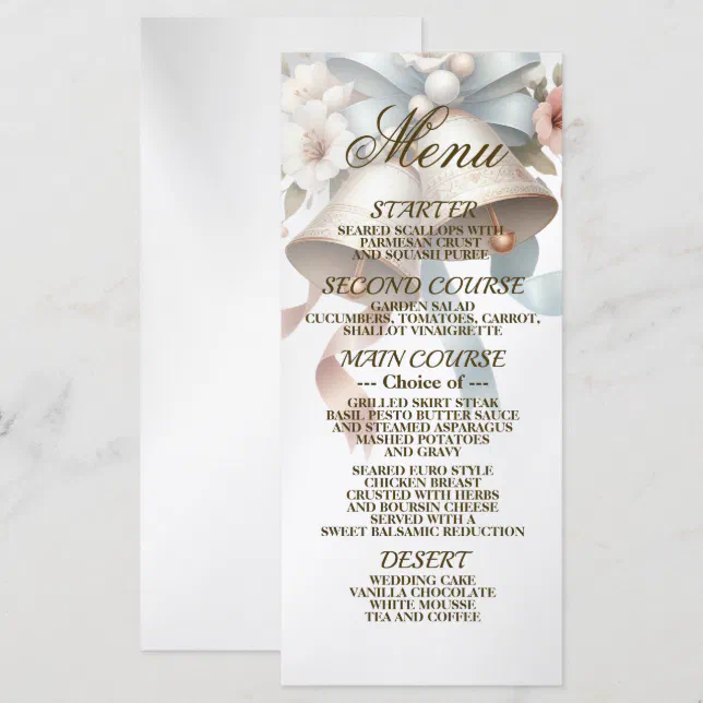 Wedding Flowers Bells Pink Blue Ribbons Beautiful Menu | Zazzle