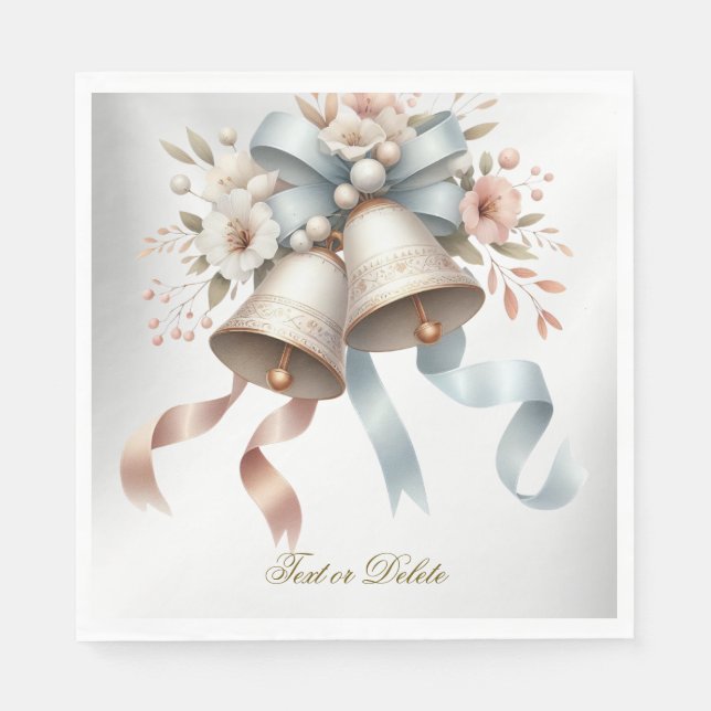 Wedding Flowers Bells Pink Blue Ribbons Beautiful Napkins (Front)