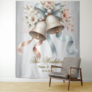 Wedding Flowers Bells Pink Blue Ribbons Beautiful Tapestry