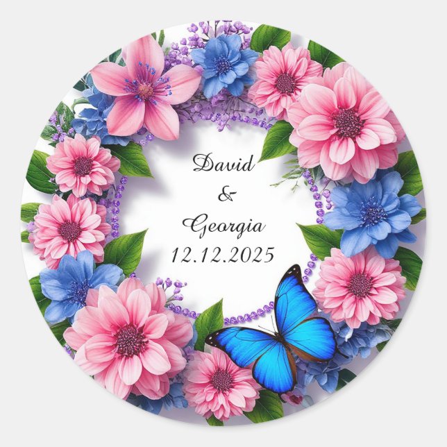 Wedding Flowers Circular Frame Classic Round Sticker (Front)