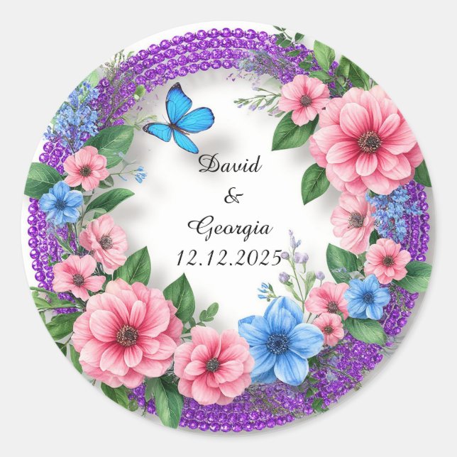 Wedding Flowers Circular Frame Classic Round Sticker (Front)