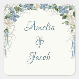 Wedding Flowers In a Floral Nautical Net Square Sticker