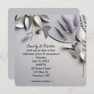 Wedding Flowers On Silver Invitation