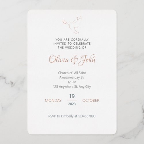 Wedding Foil invitation with Dove