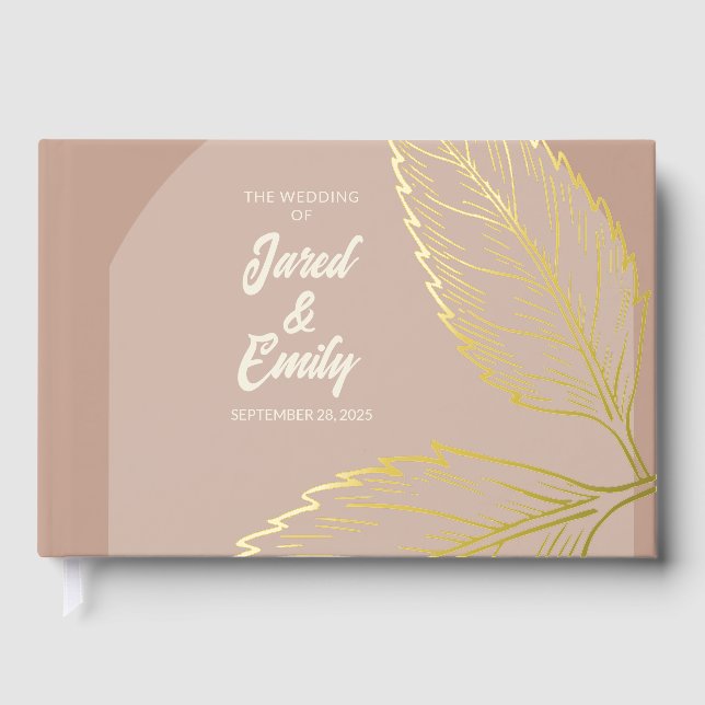 Wedding Foil Soft Mocha Brown Guest Book (Front)
