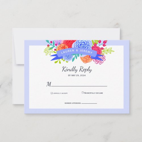 Wedding Folk Art Color Floral Sketch Response Card