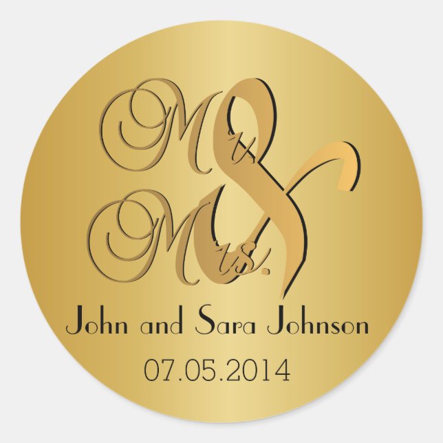 Wedding for the Mr & Mrs | Personalize Classic Round Sticker (Front)