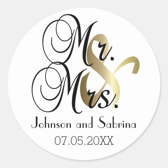 Wedding for the Mr & Mrs | Personalize Classic Round Sticker (Front)