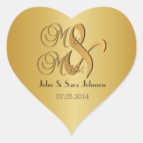 Wedding for the Mr  Mrs  Personalize Heart Sticker