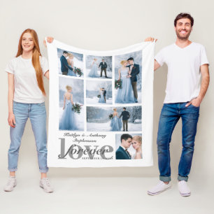 Wedding FOREVER LOVE 7 Photo Collage Custom Color Fleece Blanket
