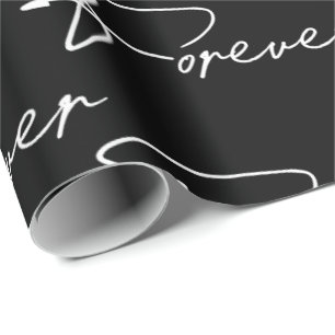 Wedding Forever Modern Script On Black Wrapping Paper