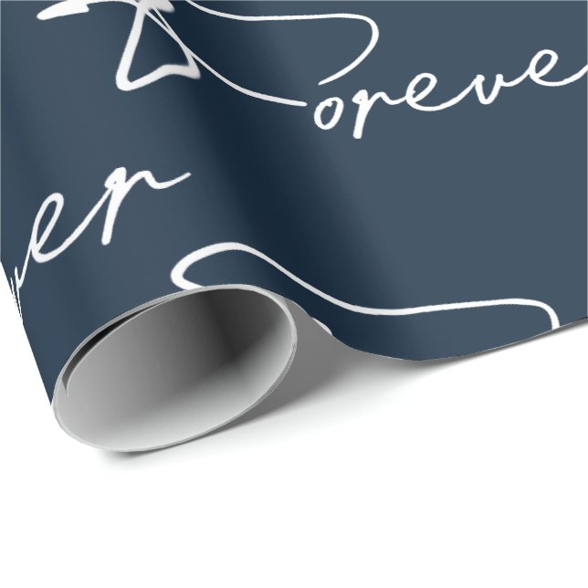 Wedding Forever Modern Script On Navy Wrapping Paper (Roll Corner)