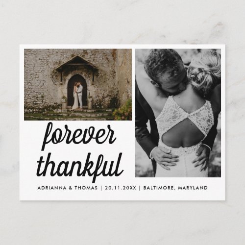 Wedding Forever Thankful Elegant Script Two Photos Postcard