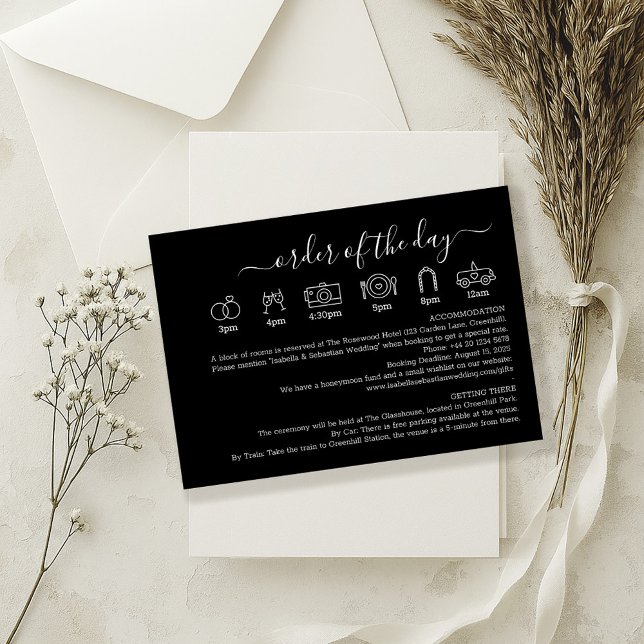 Wedding Formal Black Details Order Of The Day Enclosure Card (Creator Uploaded)