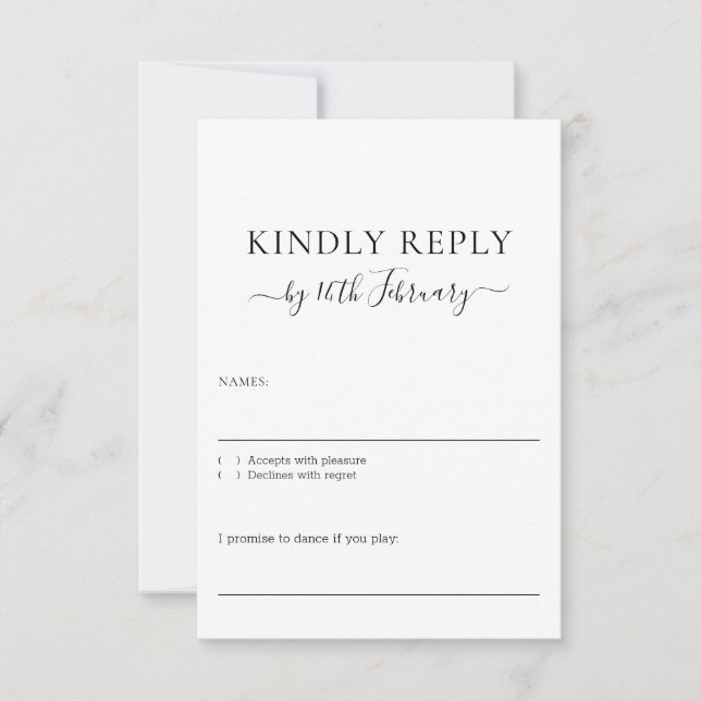 Wedding Formal Black Signature Kindly Reply RSVP Card (Front)