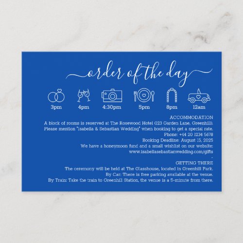 Wedding Formal Cobalt Blue Detail Order Of The Day