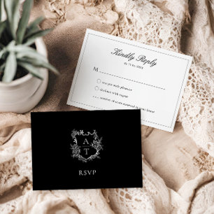 Wedding Formal Floral Crest Monogram RSVP Card