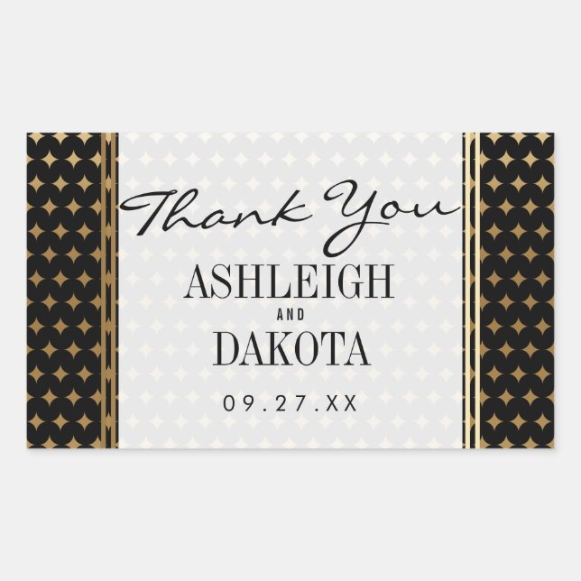 Wedding | Formal Gold Gradient Diamonds on Black Rectangular Sticker (Front)
