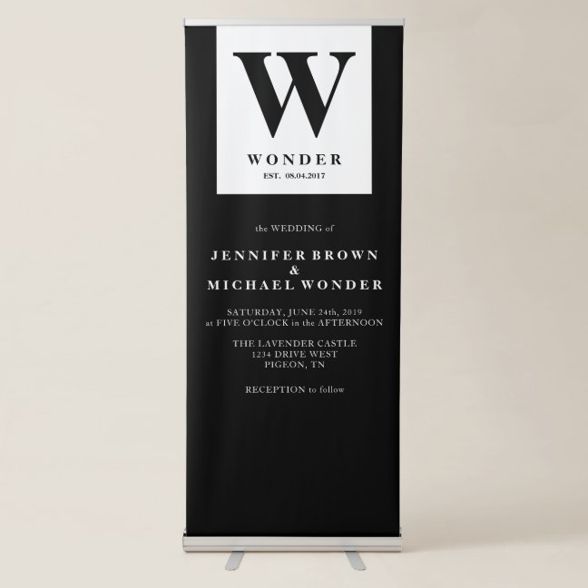 Wedding Formal Monogram Black Retractable Banner