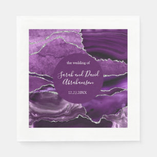 Wedding Formal Purple and SIlver Glitter Agate Napkins