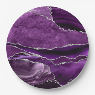 Wedding Formal Purple and SIlver Glitter Agate Paper Plates