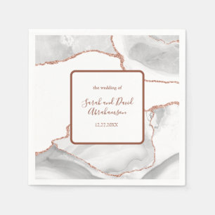 Wedding Formal White Rose Gold Glitter Agate Napkins