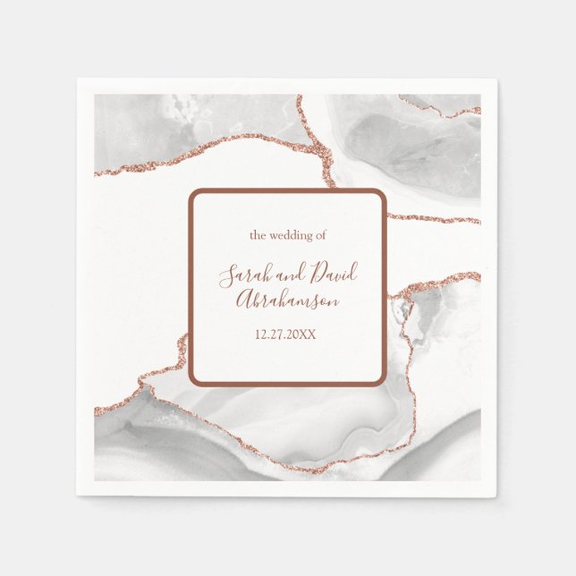 Wedding Formal White Rose Gold Glitter Agate Napkins (Front)