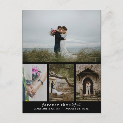 Wedding Four Photo Simple Forever Thankful Postcard