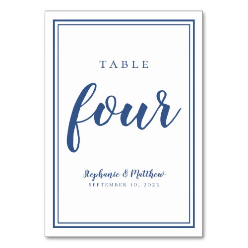 Wedding Four Simple Blue  White Dinner Guest Table Number