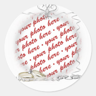 Wedding Frame with Rings & Ribbons Classic Round Sticker