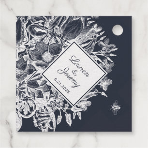 Wedding French Farmhouse Floral Navy & White Foil Favor Tags