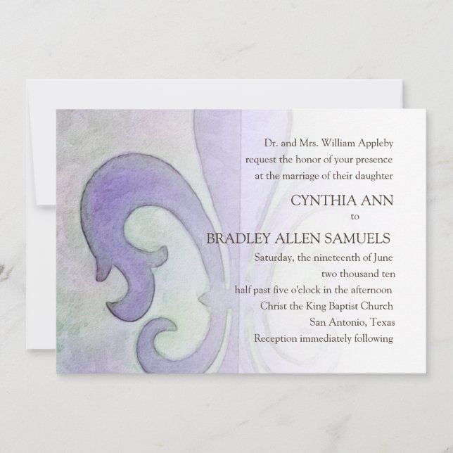 Wedding French Purple Fleur de Lis Invitation (Front)