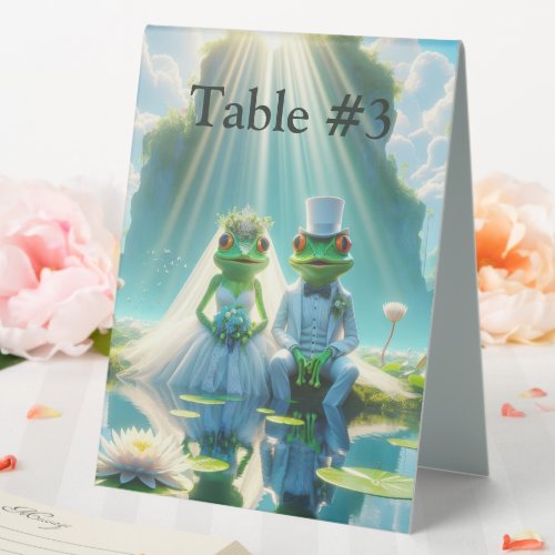 Wedding Frogs on Lily Pad Table Tent Sign