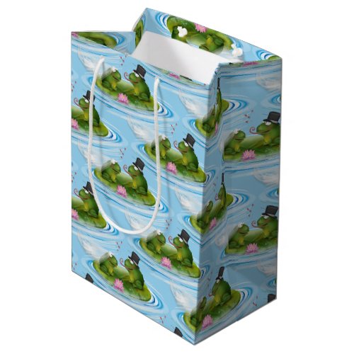 Wedding Frogs on Lily Pad with Hearts  Medium Gift Bag
