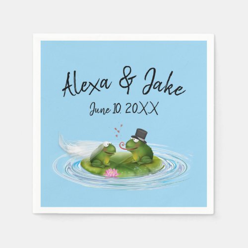 Wedding Frogs on Lily Pad with Hearts Napkins