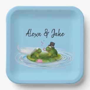 Wedding Frogs on Lily Pad with Hearts Paper Plates