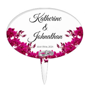 Wedding Fuchsia Orchids on White- Cake Topper