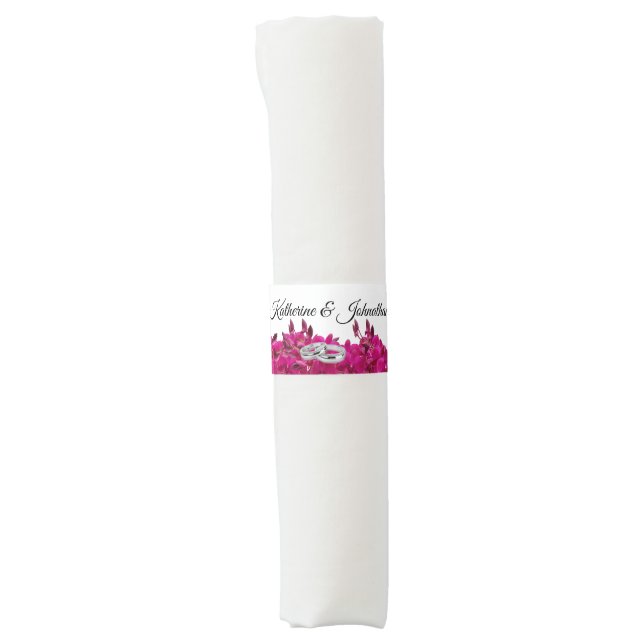 Wedding Fuchsia Orchids on White- Napkin Bands (Front)