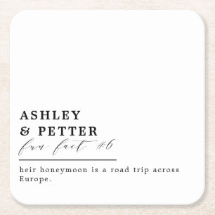 Wedding Fun Facts About the Couple Classic Script Square Paper Coaster