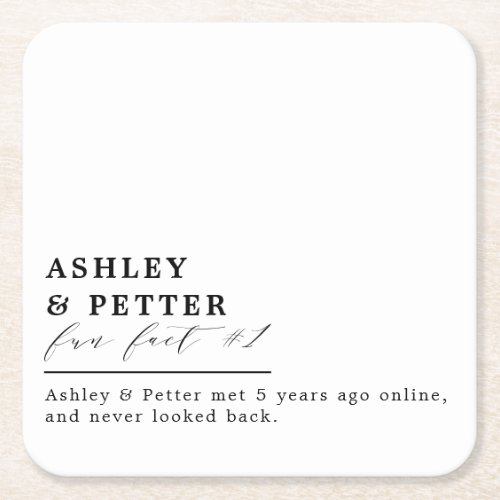 Wedding Fun Facts About the Couple Classic Script Square Paper Coaster