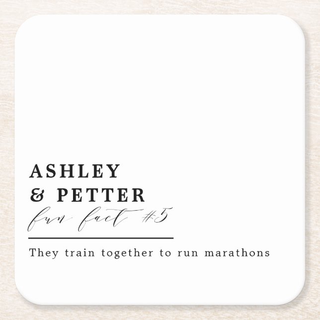 Wedding Fun Facts About the Couple Classic Script  Square Paper Coaster (Front)
