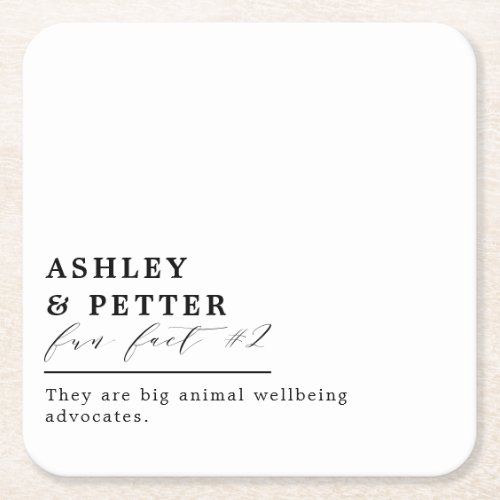 Wedding Fun Facts About the Couple Classic Script  Square Paper Coaster